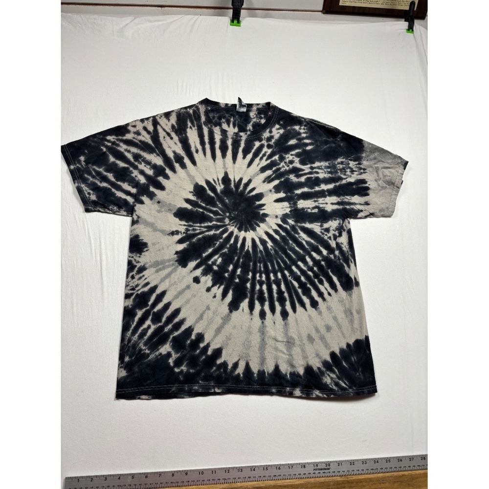 Fruit of the Loom Men's Tie Dye T Shirt Large Black Beige Spiral Crew Neck
